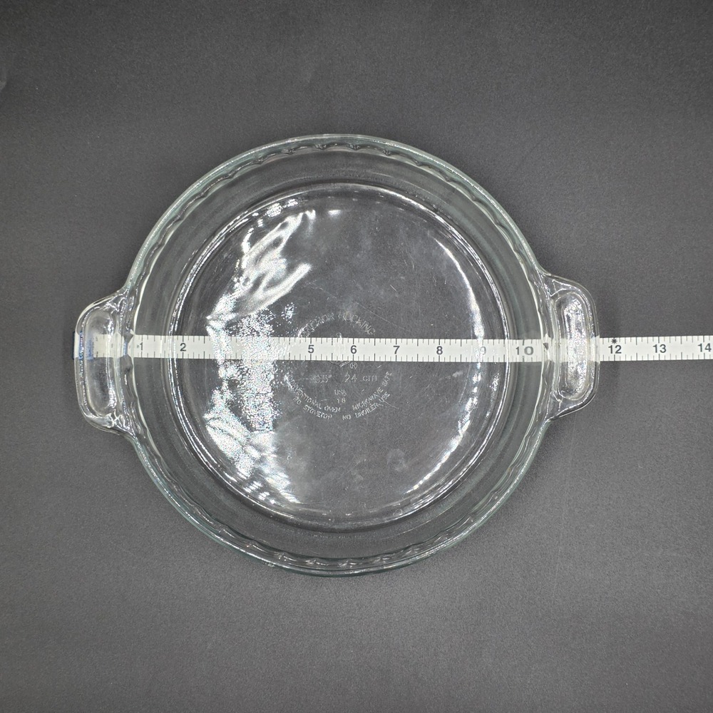 Anchor Hocking 9.5 Inch Clear Glass Pie Dish with Handles Made in USA 24cm